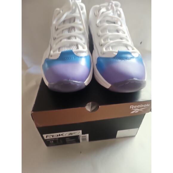 NEW Reebok Question Low Blue Purple FadeSize 13 Men's White Leather Shoes - Picture 2 of 10